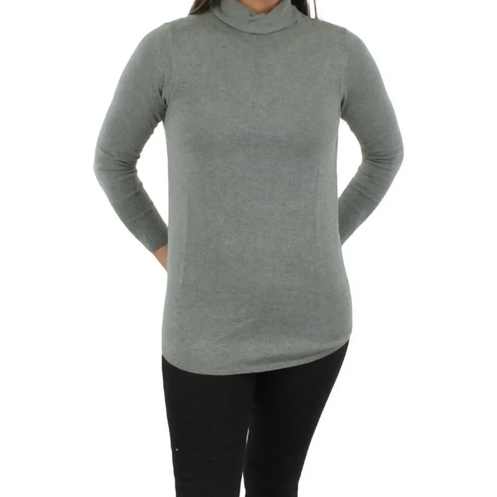 Nic + Zoe Womens Green Knit Long Sleeves Tee Turtleneck Top Shirt NWT